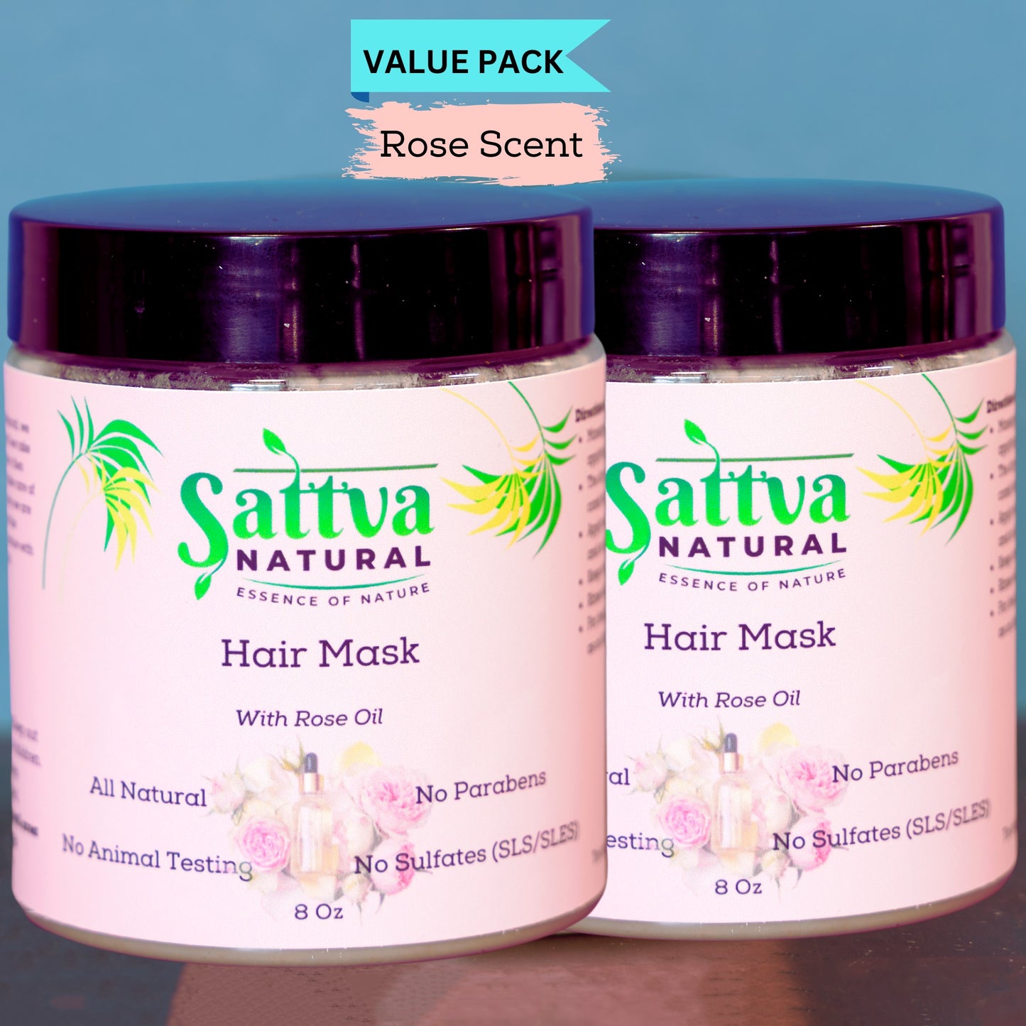 Deep Conditioner Hair Growth Mask for Curly Hair | Rose Scent (Pack of 2 Jars of 8 Oz each)