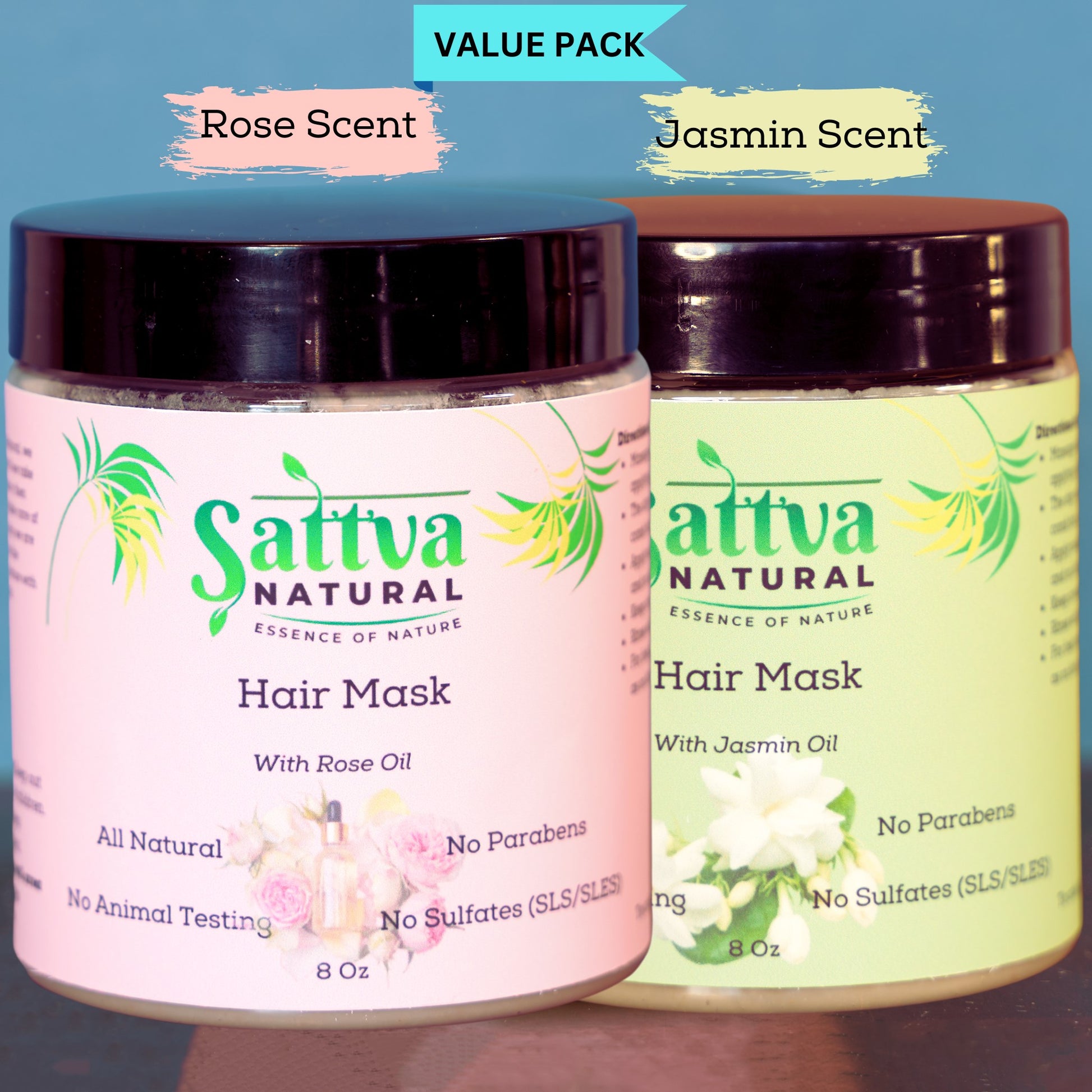 Deep Conditioner Hair Growth Mask for Curly Hair | Rose Scent and Jasmin Scent (Pack of 2 Jars of 8 Oz each)